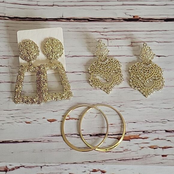 Bundle of Three Goldtone Earrings NWOT - Picture 1 of 4